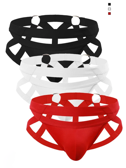 Metal Ring Cutout Double Waistband Jockstrap