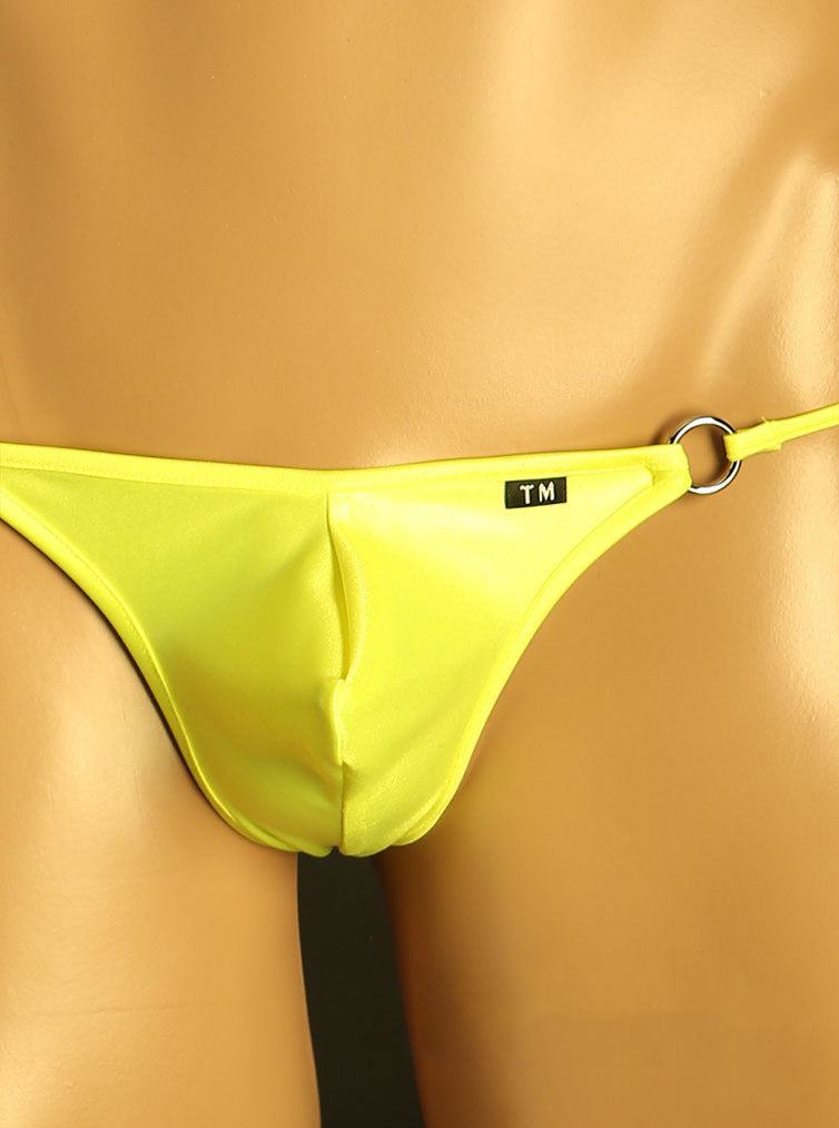 Yellow Adjustable Side Tie Metal Ring Thong front view