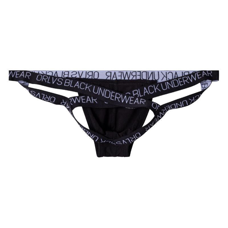 Black Soft Modal Double Strap Open Back Jockstrap flat lay