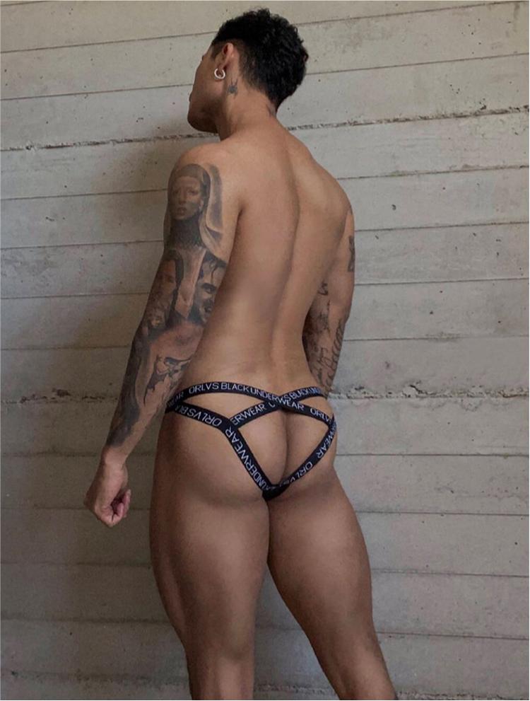Black Soft Modal Double Strap Open Back Jockstrap back view