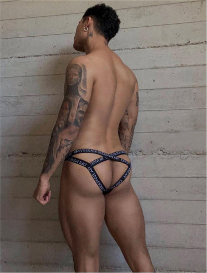 Black Soft Modal Double Strap Open Back Jockstrap back view