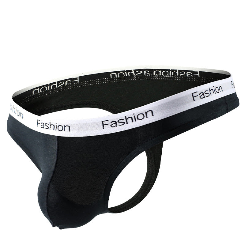 Black Soft Modal Logo Waistband T Back Thong flat lay