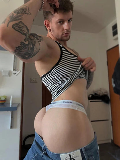 Soft Modal Logo Waistband T Back Thong rear model view