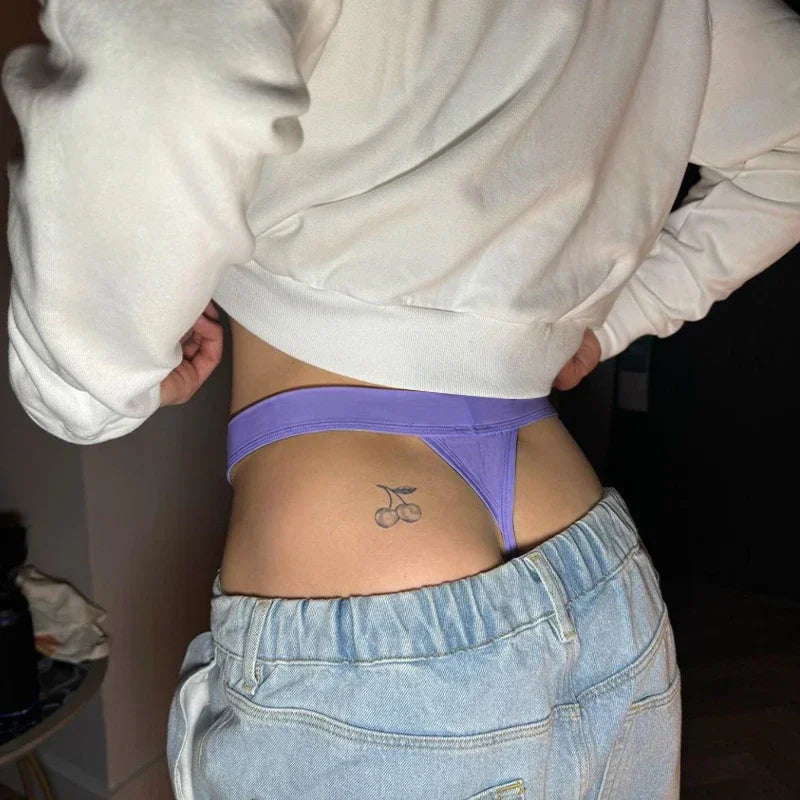Purple Soft Modal Contour Pouch T Back Thong rear lifestyle view