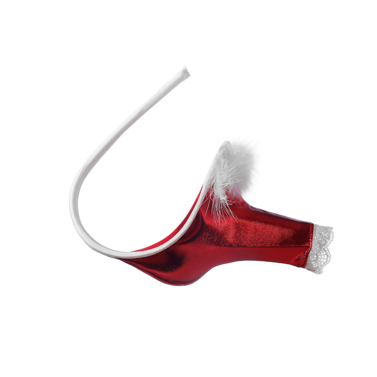 Red Santa Fur Trim Lace C String side view