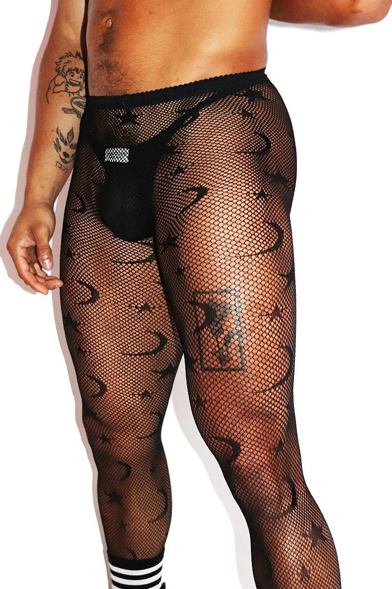 Star Moon Pattern Fishnet Tights Set alternate view 2