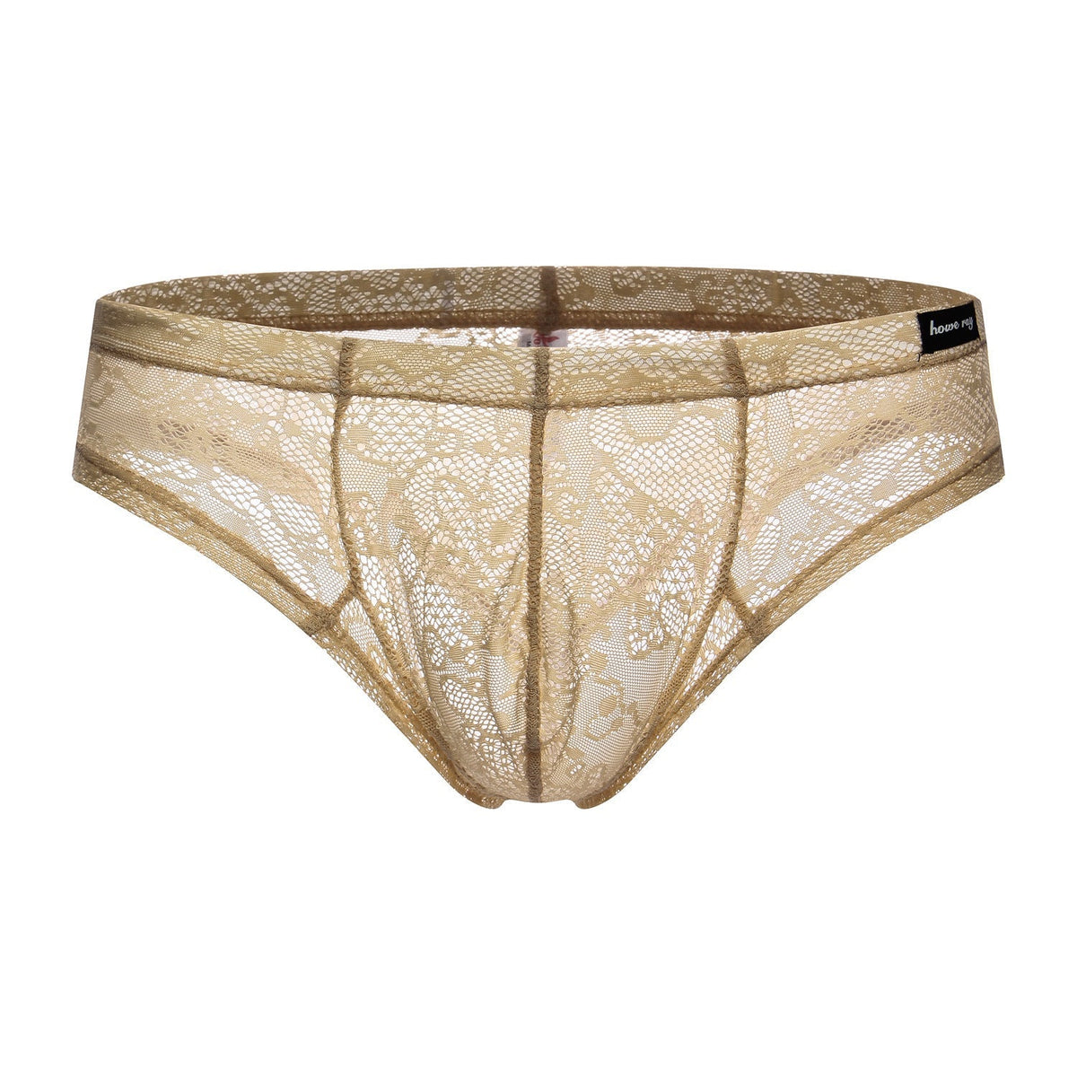 Sheer Lace Square Cut Trunks in nude shown in front view