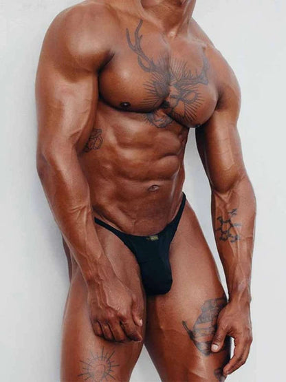Black Breathable Nylon Low Rise T Back Thong front model view