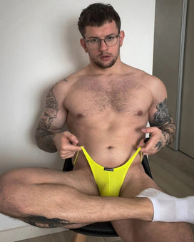 Mustard Breathable Nylon Low Rise T Back Thong front model view