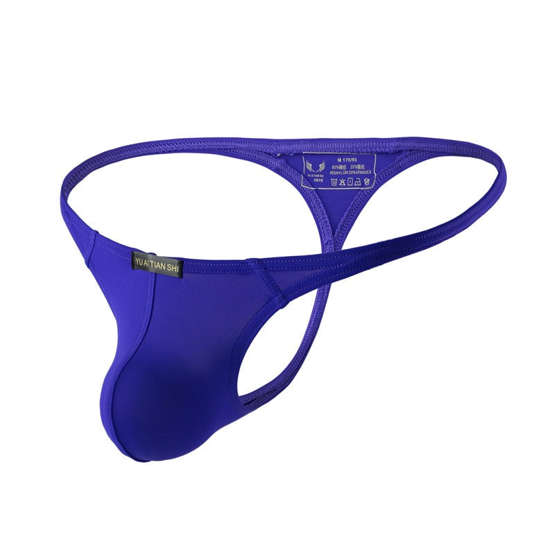 Purple Breathable Nylon Low Rise T Back Thong flat lay