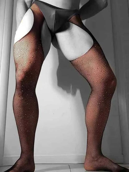 Rhinestone Open Crotch Fishnet Stockings alternate view 4