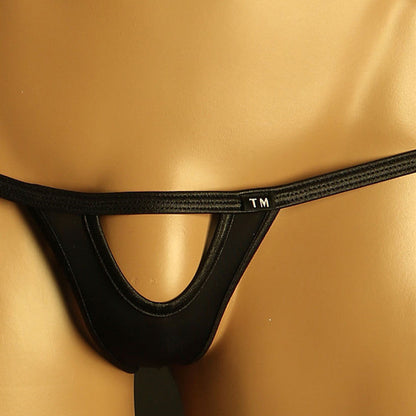 Black Open Front Hollow Cutout Low Rise Thong detail view
