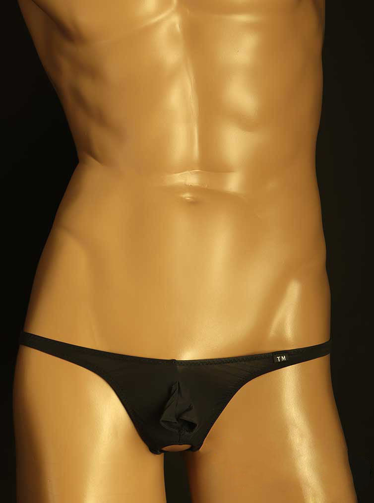Black Open Pouch Double Strap Ice Silk Thong alternate front view