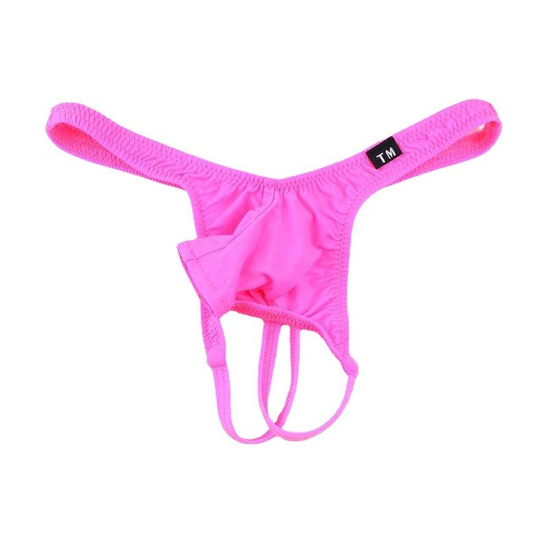 Pink Open Pouch Double Strap Ice Silk Thong flat lay