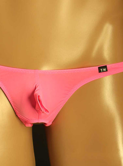 Pink Open Pouch Double Strap Ice Silk Thong front view