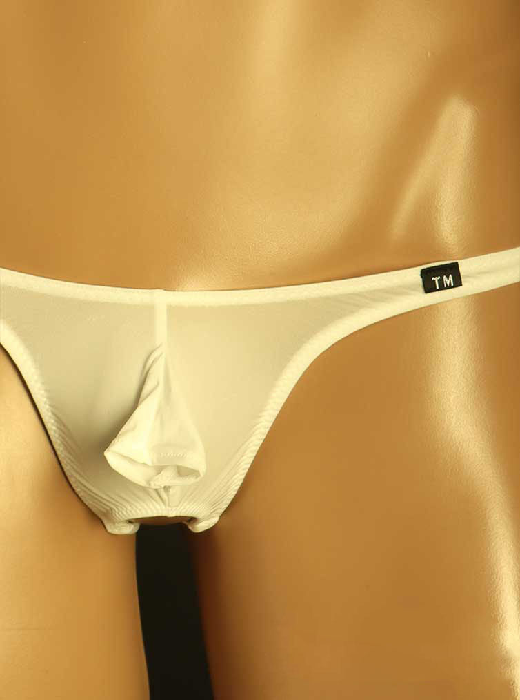 White Open Pouch Double Strap Ice Silk Thong front view