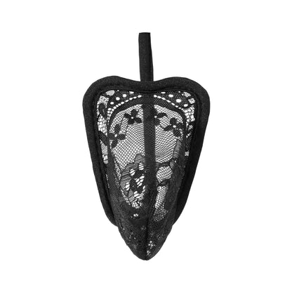 Black Paisley Lace Sheer Pouch C String front view