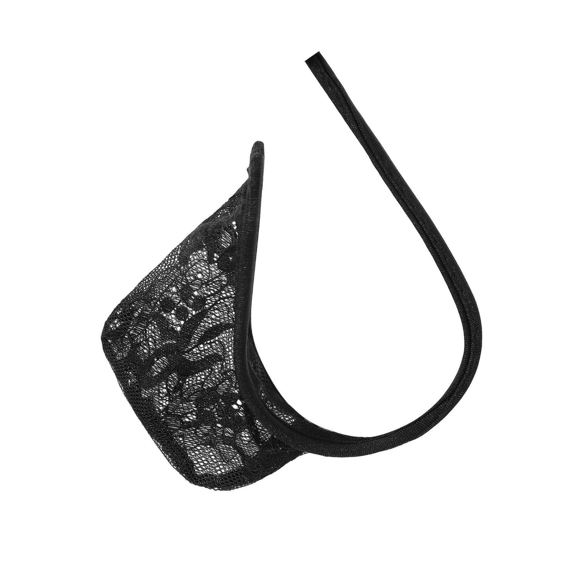 Black Paisley Lace Sheer Pouch C String side view