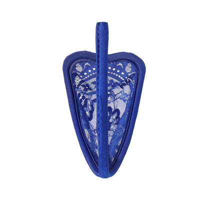 Royal Blue Paisley Lace Sheer Pouch C String back view