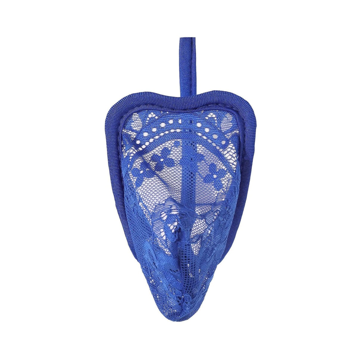 Royal Blue Paisley Lace Sheer Pouch C String front view
