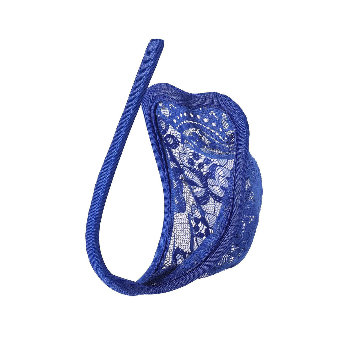 Royal Blue Paisley Lace Sheer Pouch C String side view