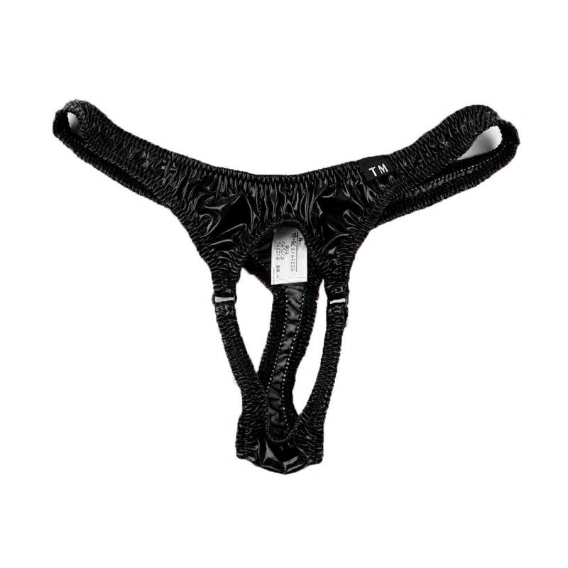 Wet Look Iron Ring G String flat lay