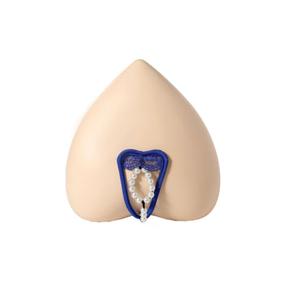 Blue Pearl Ring Lace Cock Ring C String front view