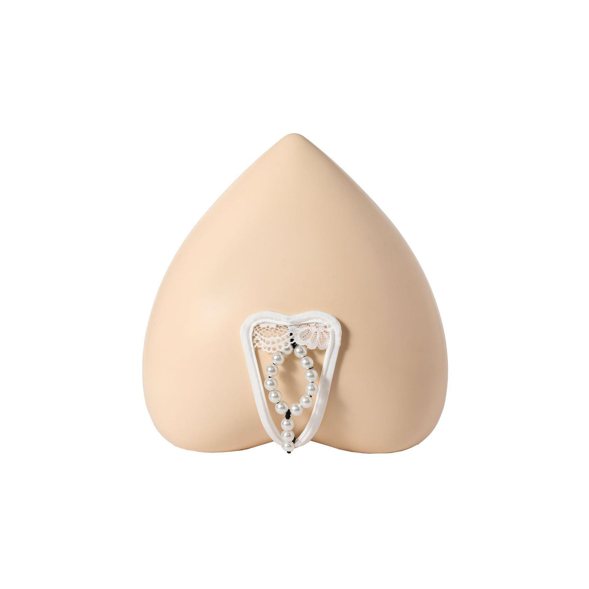 White Pearl Ring Lace Cock Ring C String front view