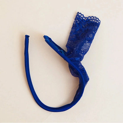 Blue Peek a Boo Lace C String flat lay