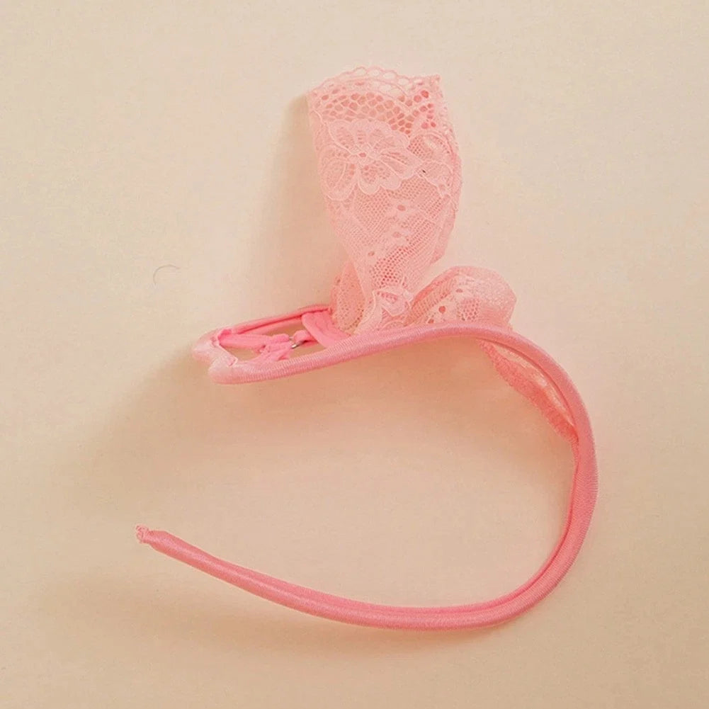Pink Peek a Boo Lace C String flat lay