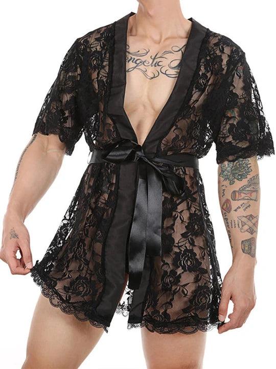 Sheer Floral Lace Thong Bathrobe product detail view 10