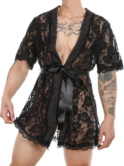 Sheer Floral Lace Thong Bathrobe product detail view 10