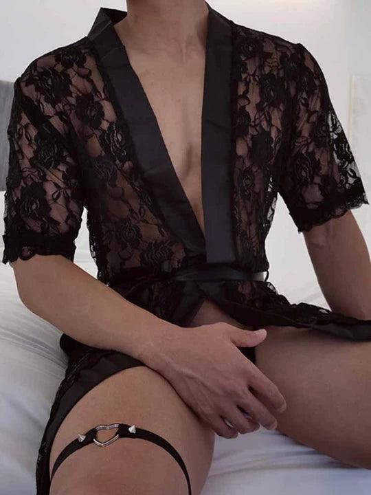 Sheer Floral Lace Thong Bathrobe product detail view 7