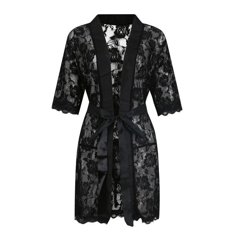 Sheer Floral Lace Thong Bathrobe
