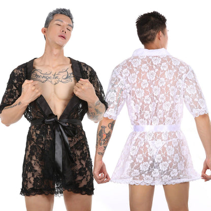 Sheer Floral Lace Thong Bathrobe product detail view 8