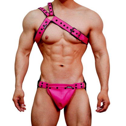 Pink Faux Leather Jockstrap Shoulder Harness Set product view