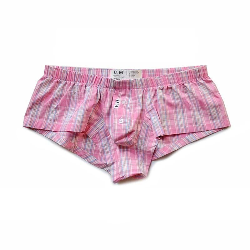 Pink Plaid Cotton Low Rise Short Boxers flat lay