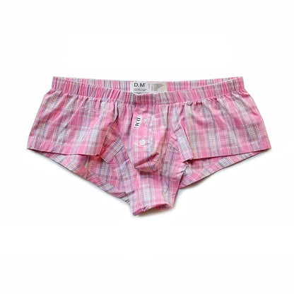Pink Plaid Cotton Low Rise Short Boxers flat lay