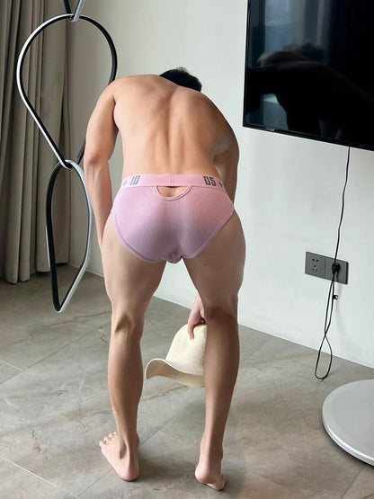 Pink Cotton Pouch Cutout Low Rise Brief rear fit on model
