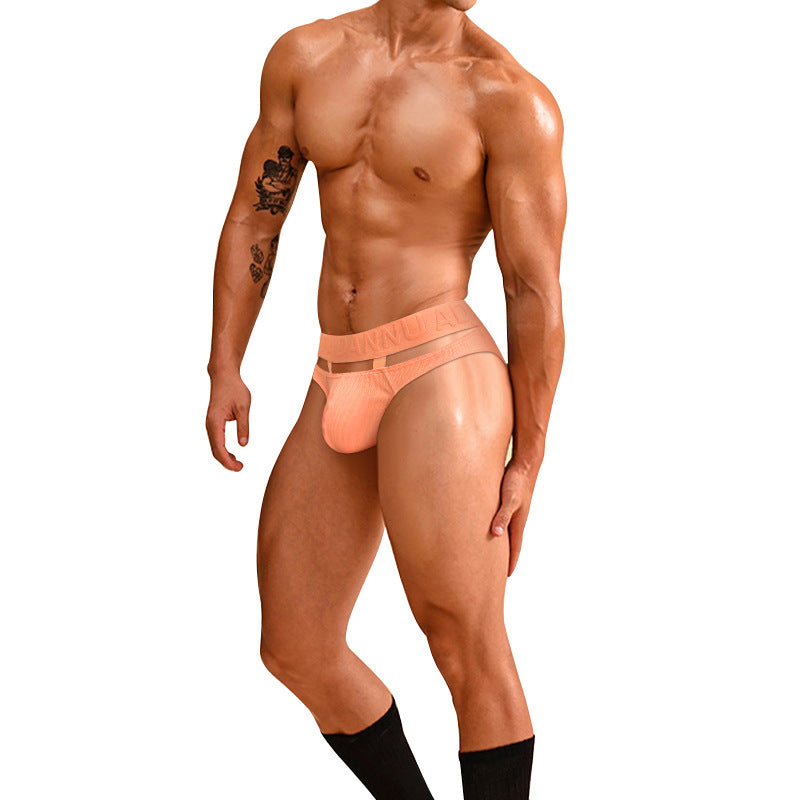 Pink Ribbed Cotton Strap Window Brief side view