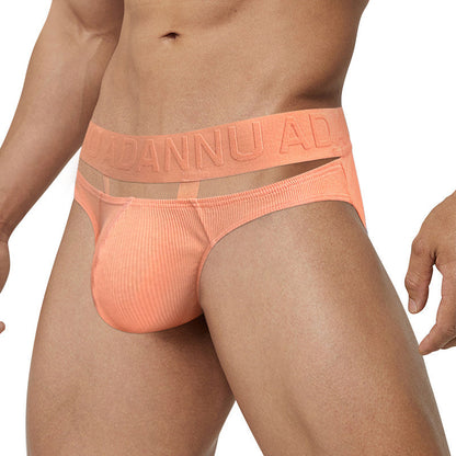 Pink Ribbed Cotton Strap Window Brief model view