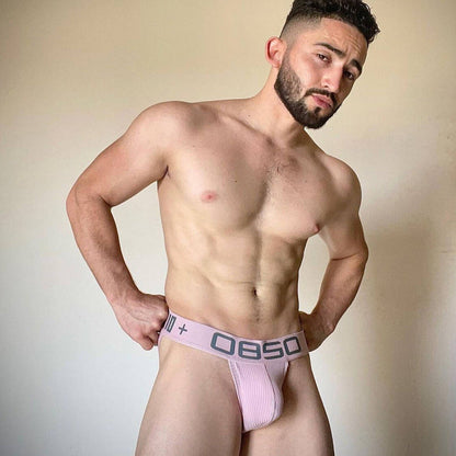 Ribbed Cotton High Cut Logo Briefs in pink shown in front view