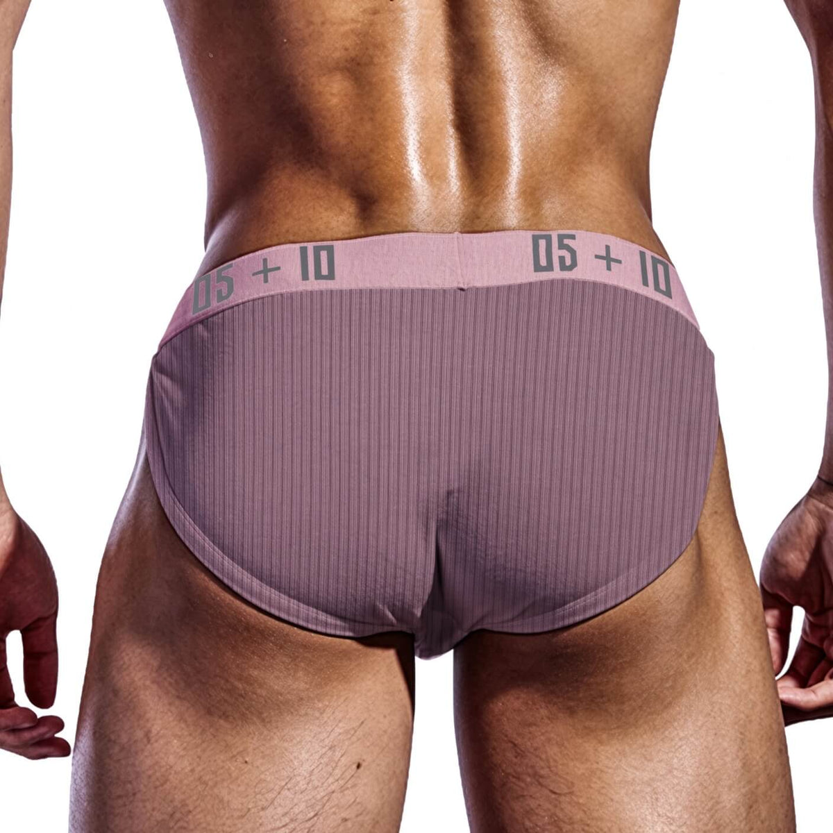 Rear View of pink Ribbed Cotton High Cut Logo Briefs
