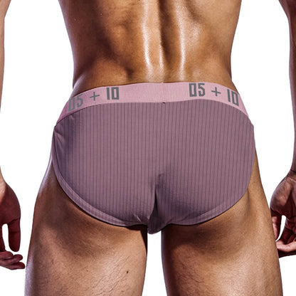Rear View of pink Ribbed Cotton High Cut Logo Briefs