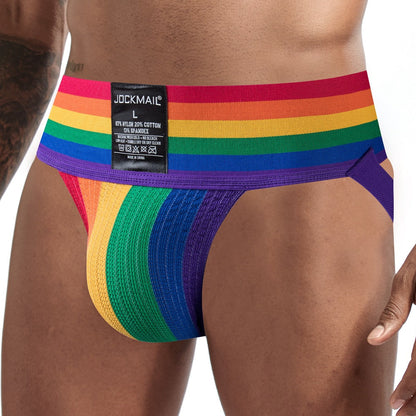 Side profile of rainbow Rainbow Pride Wide Waistband Jockstrap