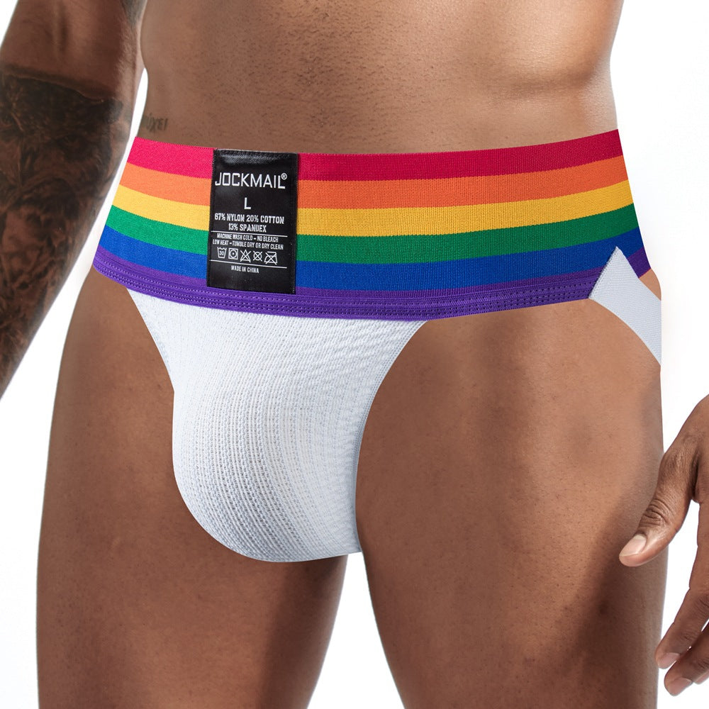 White Rainbow Pride Wide Waistband Jockstrap side view