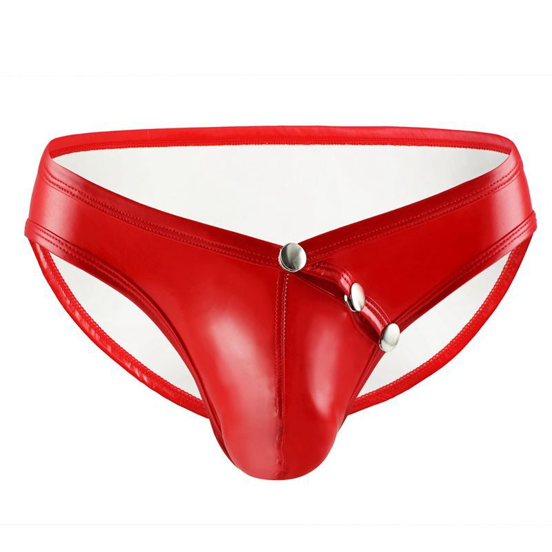 Wet Look Faux Leather Snap Pouch Briefs