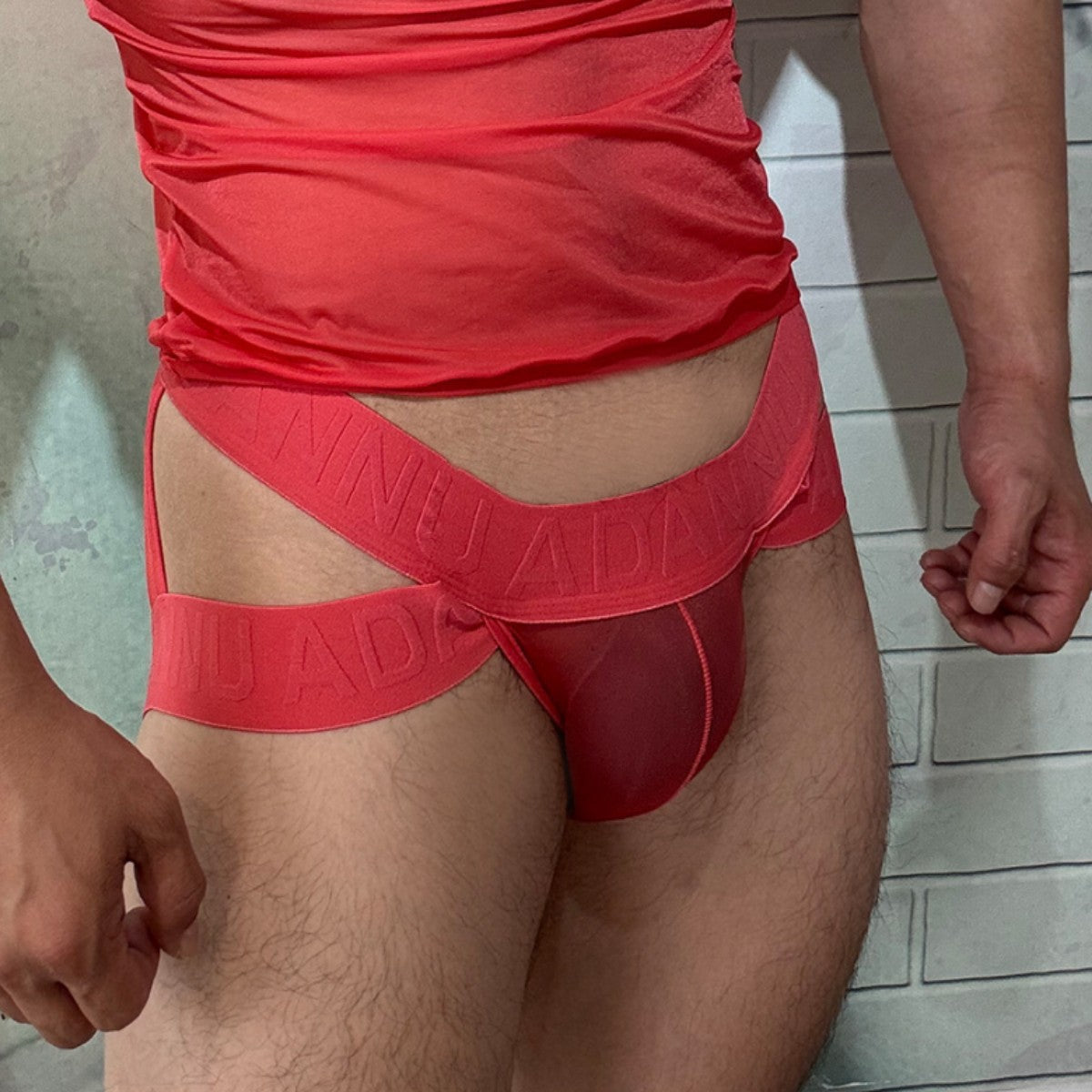 Additional product view of red Oversized Pouch Wide Waistband Jockstrap