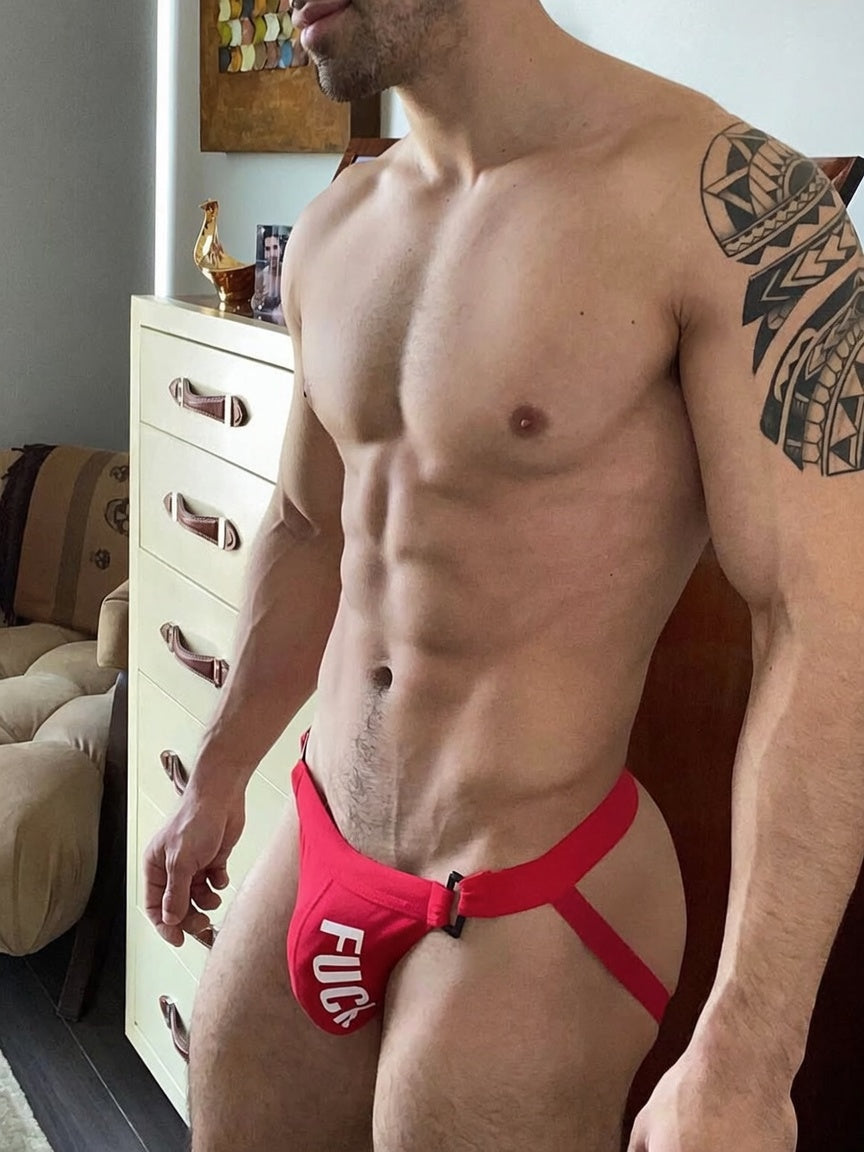 Red Adjustable Side Clip Cotton Jockstrap product view