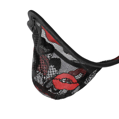 Black Red Lips Lace Kiss Print C String detail view